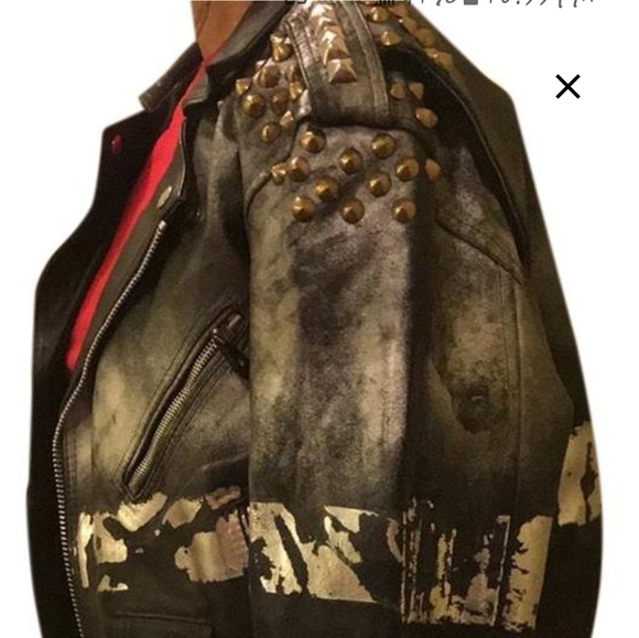 Rag Union Studded Coated real leather oversize unisex moto style studded jacket - Picture 6 of 7
